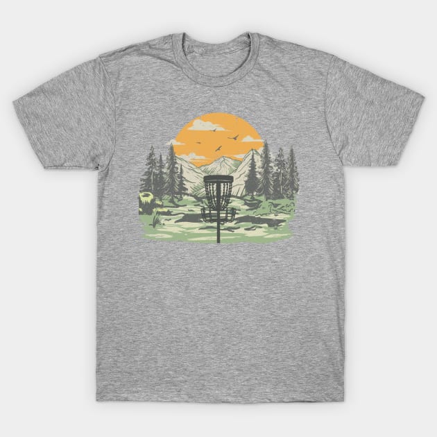 DISC GOLF Mountain | Disc Golf Basket against Mountain Outdoor Background T-Shirt by blueduckstuff